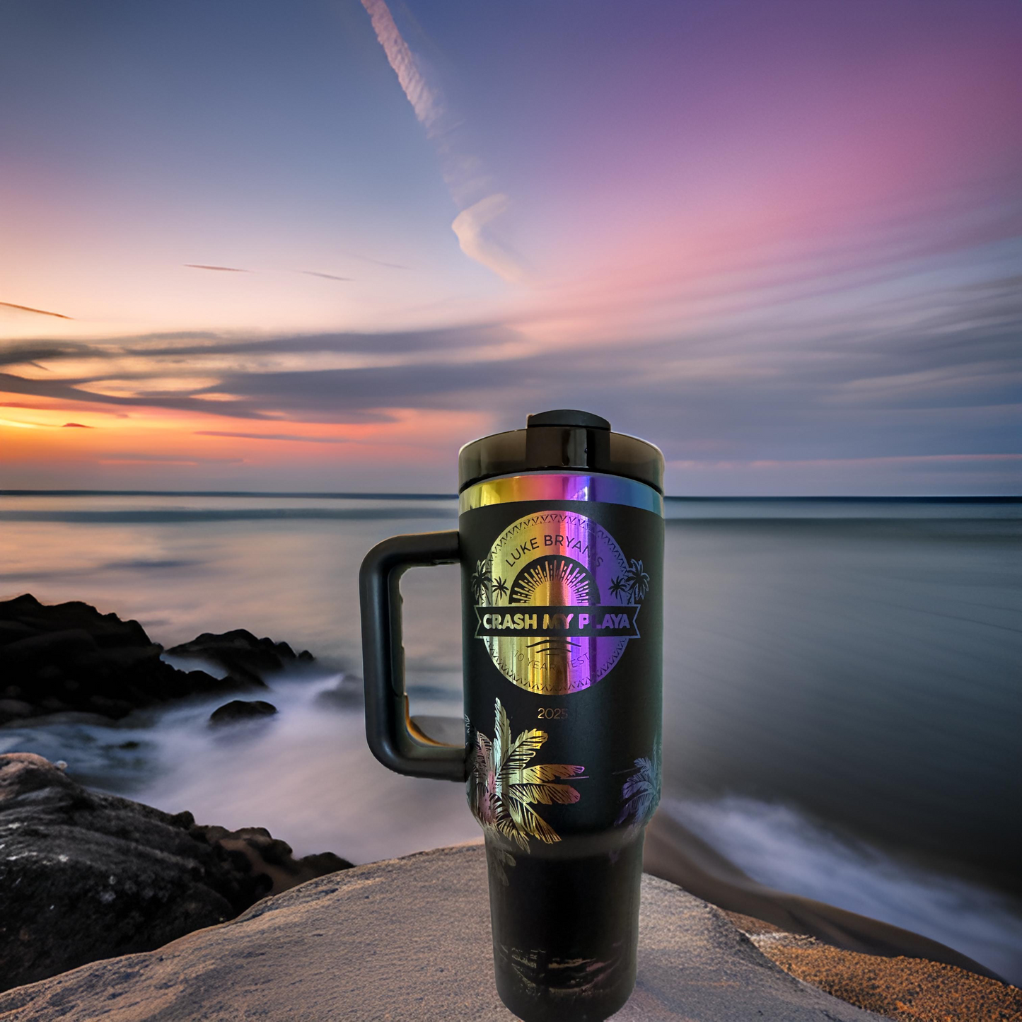 Beach Wrap Custom Engraved 40 Ounce CMP Ready Tumbler! Black Theme Logo and Name Multi-Color Plated  Engraved Tumbler - Personalization included