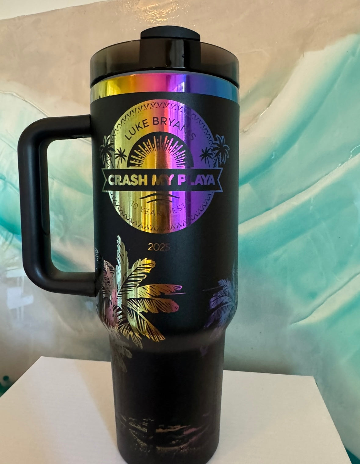 Beach Wrap Custom Engraved 40 Ounce CMP Ready Tumbler! Black Theme Logo and Name Multi-Color Plated  Engraved Tumbler - Personalization included
