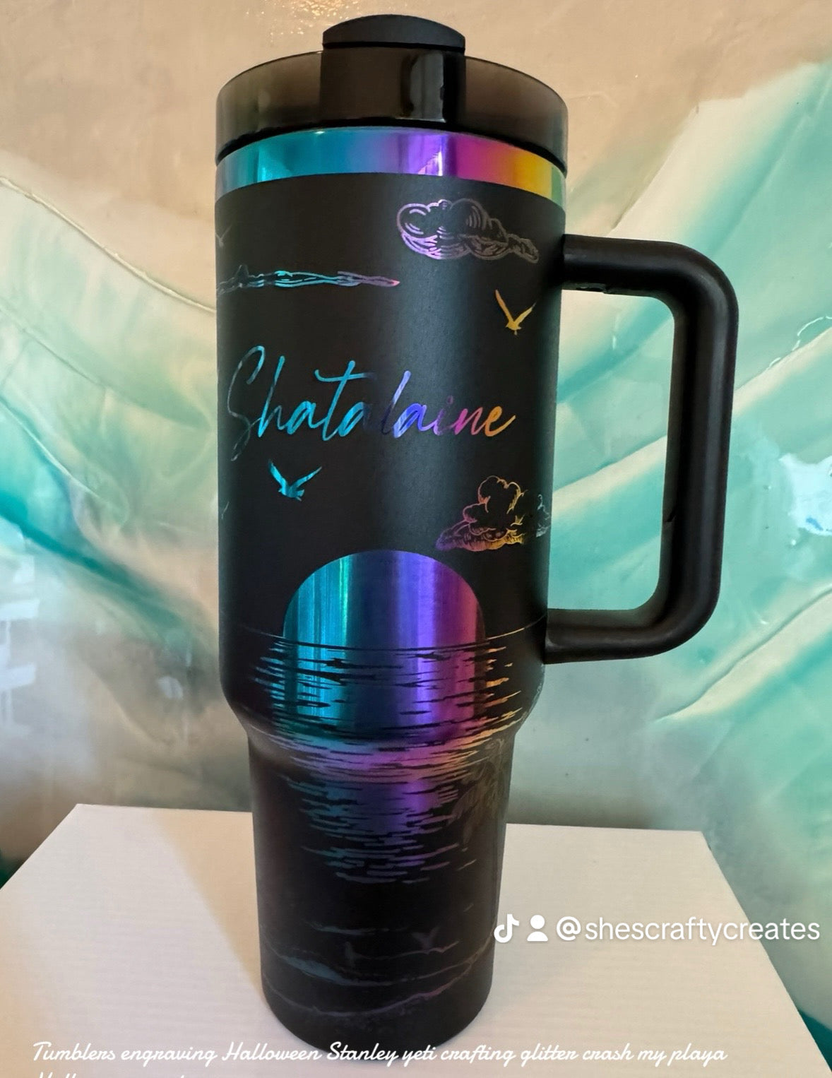 Beach Wrap Custom Engraved 40 Ounce CMP Ready Tumbler! Black Theme Logo and Name Multi-Color Plated  Engraved Tumbler - Personalization included