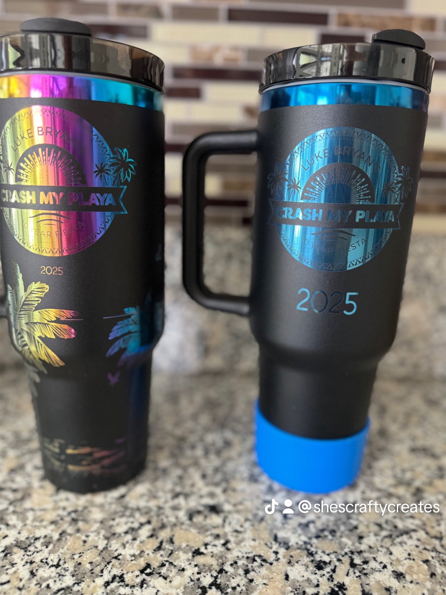 Beach Wrap Custom Engraved 40 Ounce CMP Ready Tumbler! Black Theme Logo and Name Multi-Color Plated  Engraved Tumbler - Personalization included