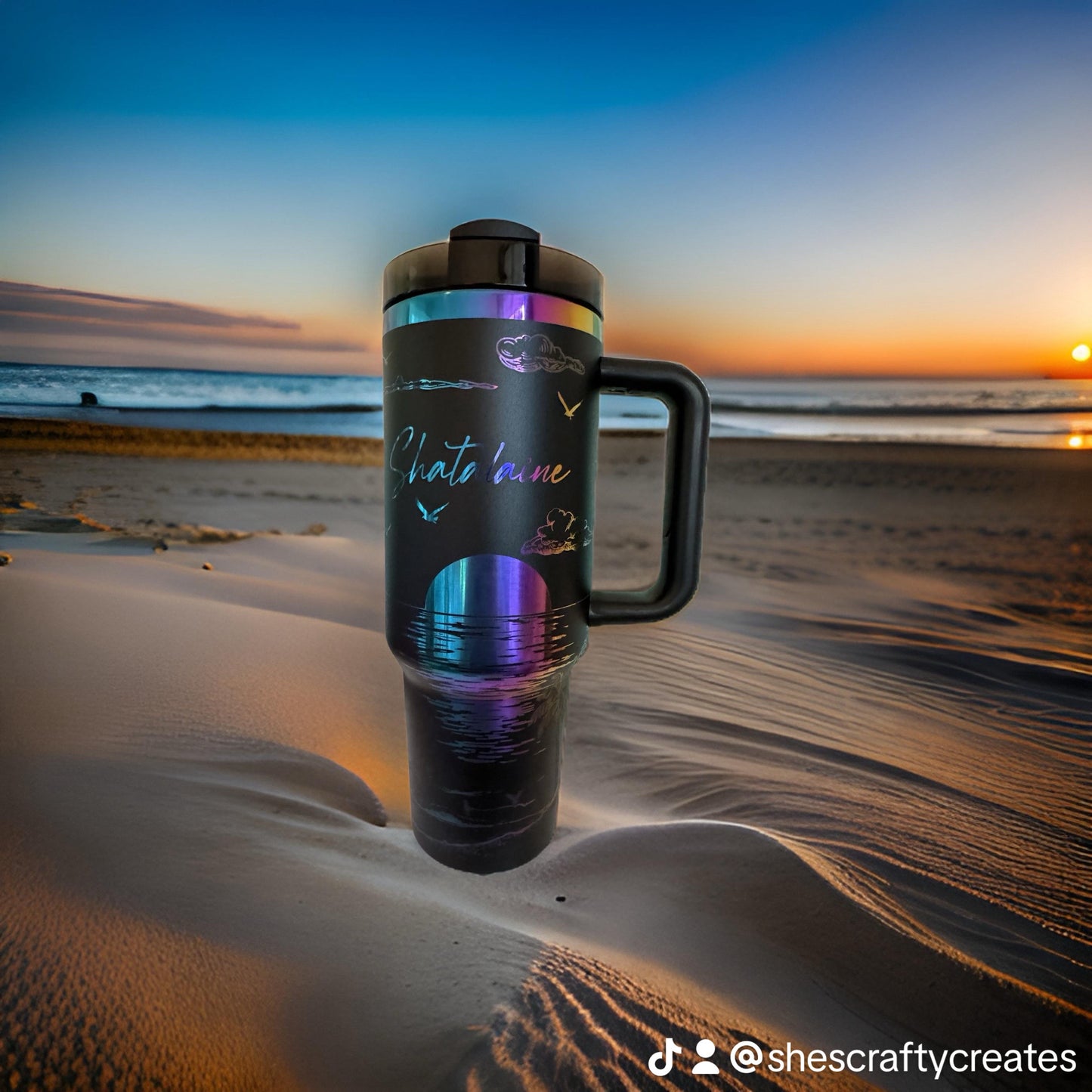 Beach Wrap Custom Engraved 40 Ounce CMP Ready Tumbler! Black Theme Logo and Name Multi-Color Plated  Engraved Tumbler - Personalization included