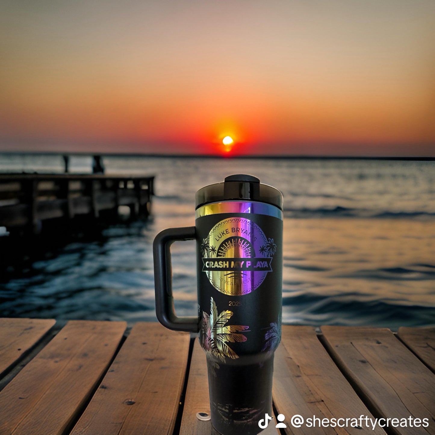 Beach Wrap Custom Engraved 40 Ounce CMP Ready Tumbler! Black Theme Logo and Name Multi-Color Plated  Engraved Tumbler - Personalization included