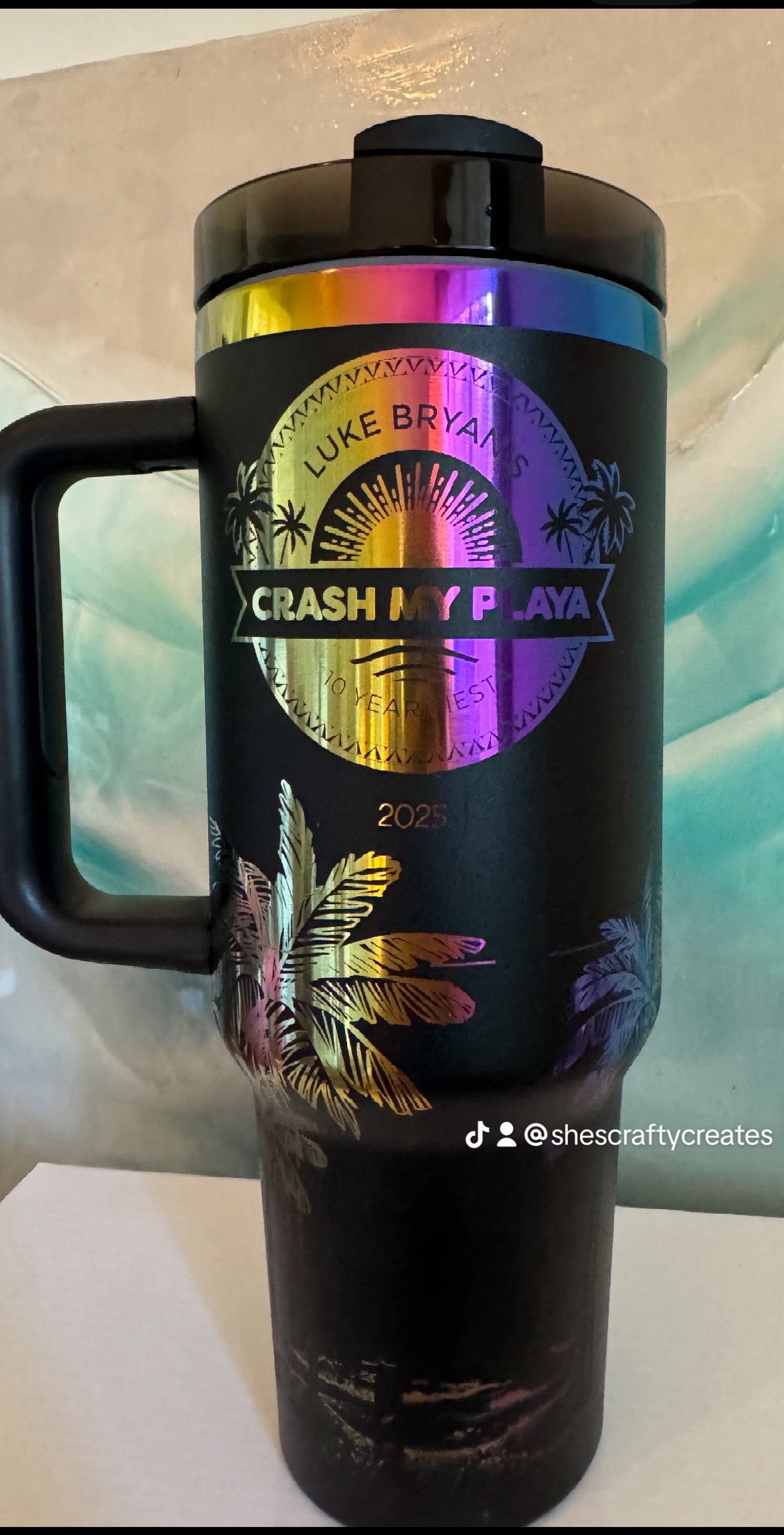 Beach Wrap Custom Engraved 40 Ounce CMP Ready Tumbler! Black Theme Logo and Name Multi-Color Plated  Engraved Tumbler - Personalization included