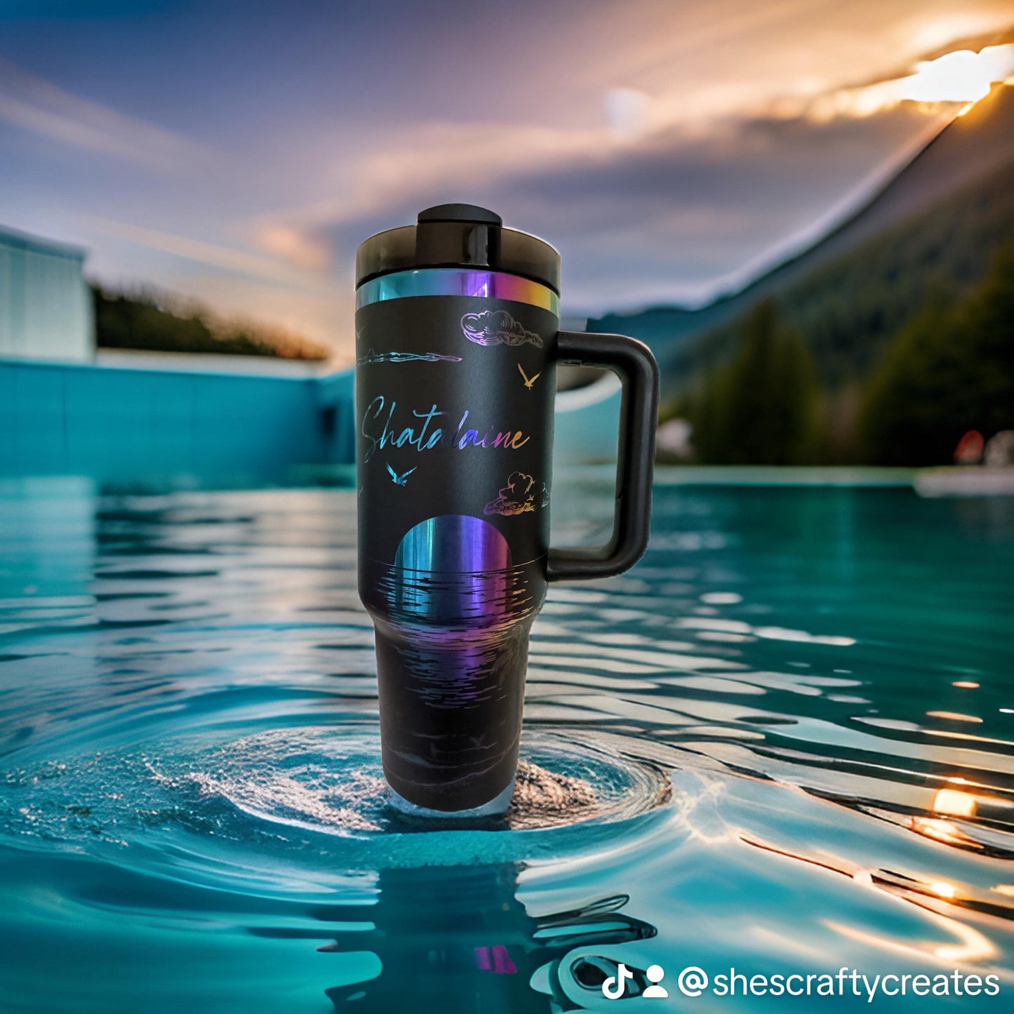 Beach Wrap Custom Engraved 40 Ounce CMP Ready Tumbler! Black Theme Logo and Name Multi-Color Plated  Engraved Tumbler - Personalization included