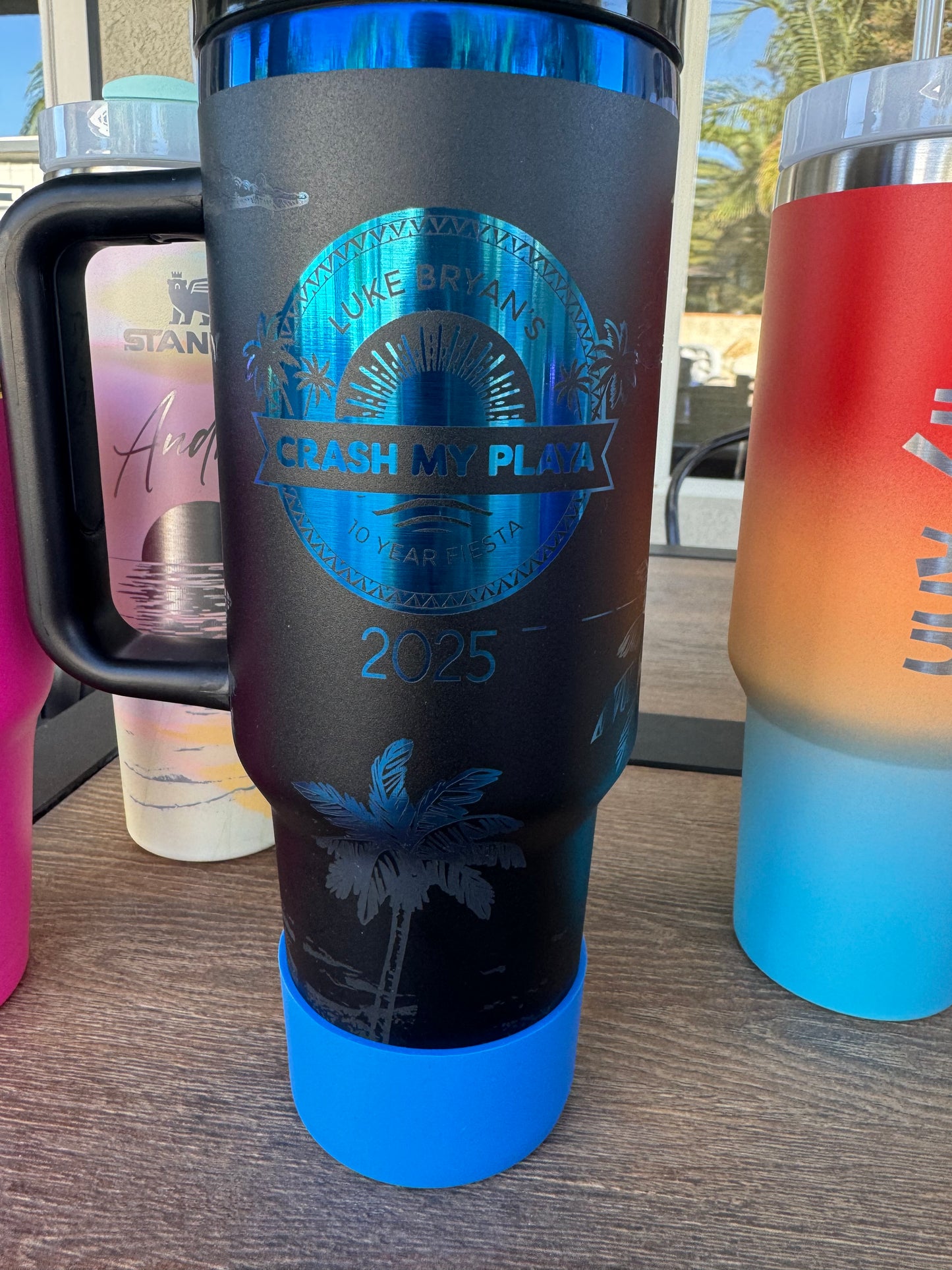 Full Beach Wrap Custom Engraved 40 Ounce CMP Ready Tumbler! Black Theme Logo and Name Blue Color Plated  Engraved Tumbler - Personalization included